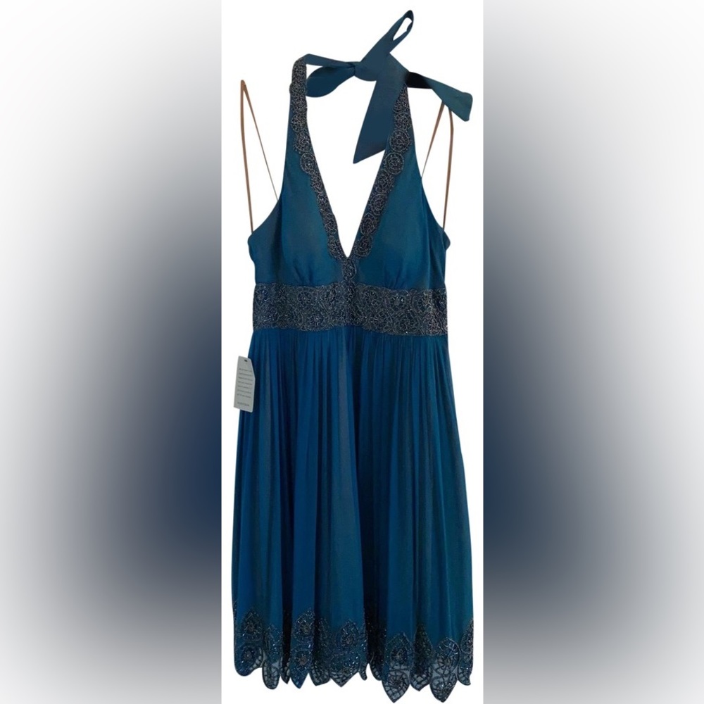 Blue Beaded Adrianna Papell Vintage Cocktail Dress